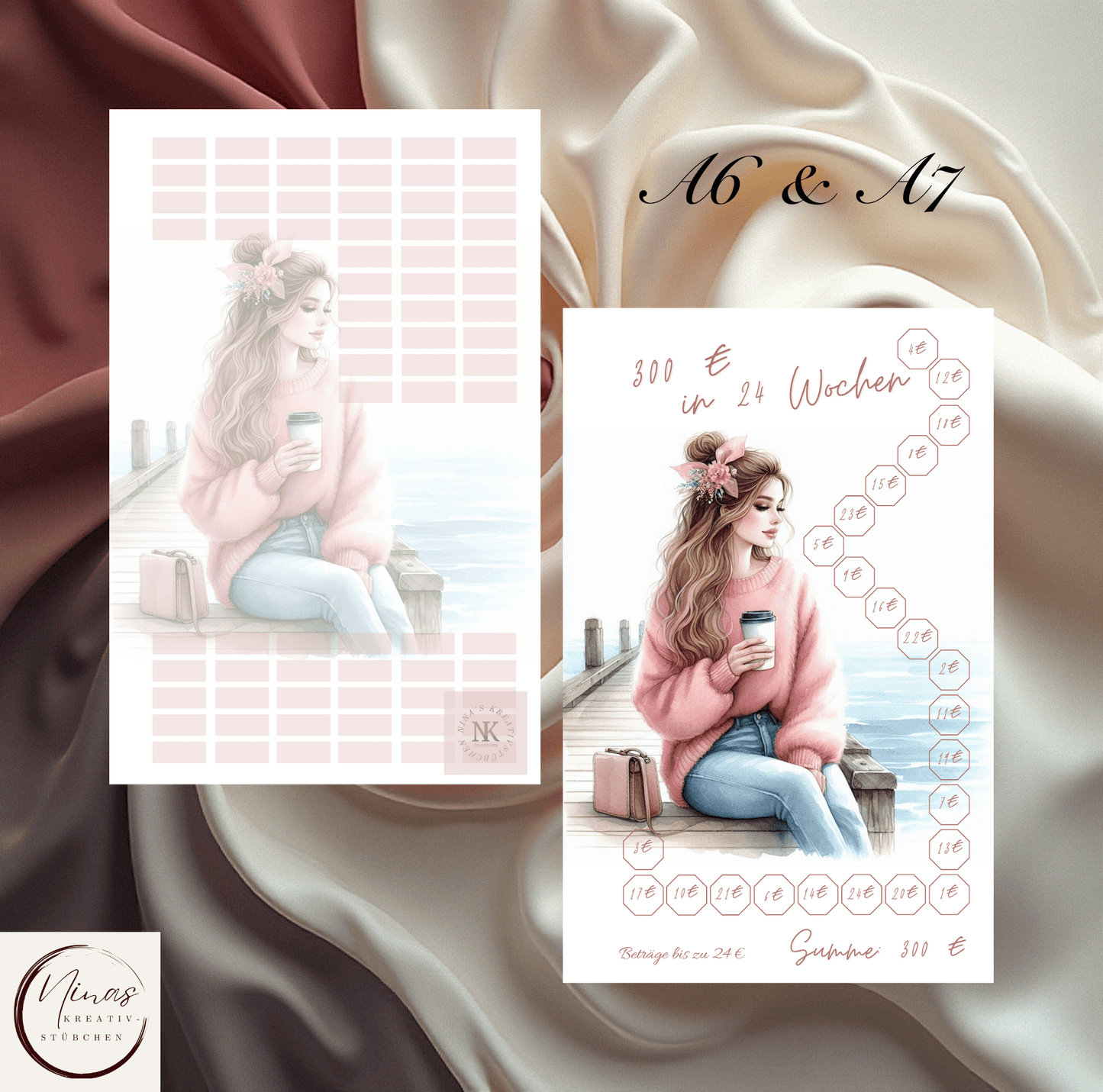 300 € in 24 Wochen I 300 € I 300 Euro I A6 I A7 I Einheftchallenge - Nina's Kreativstübchen