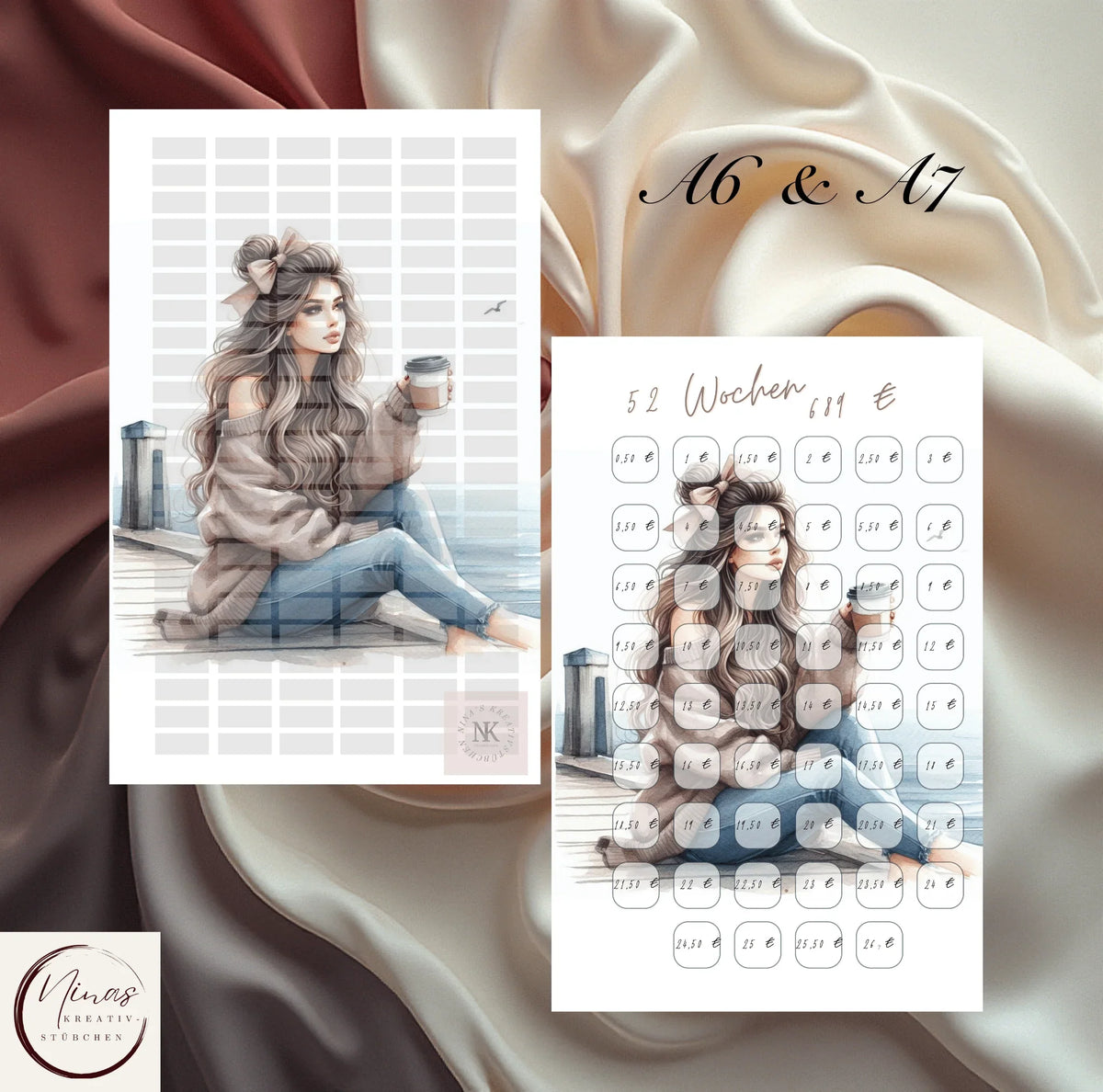52 Wochen Challenge - 689 Euro I A6 I A7 I Einheftchallenge - Nina's Kreativstübchen