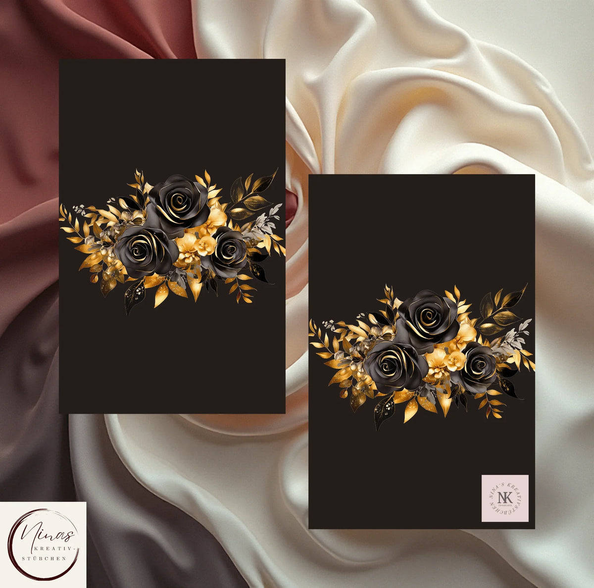 Elegantes Deckblatt schwarz-goldene Rosen von Nina's Kreativstübchen für Sparspiele, Umschlagmethode und Budgeting