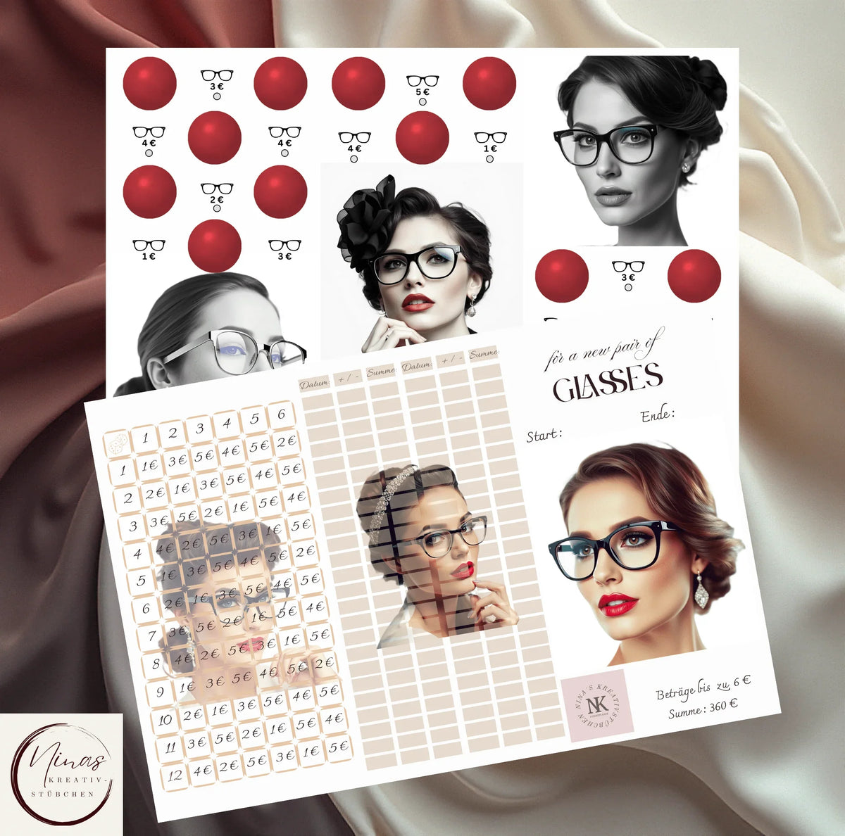 Nina's Kreativstübchen Sparchallenge für neue Brille, Umschlagmethode sparen, Budget Sheet und Budgeting