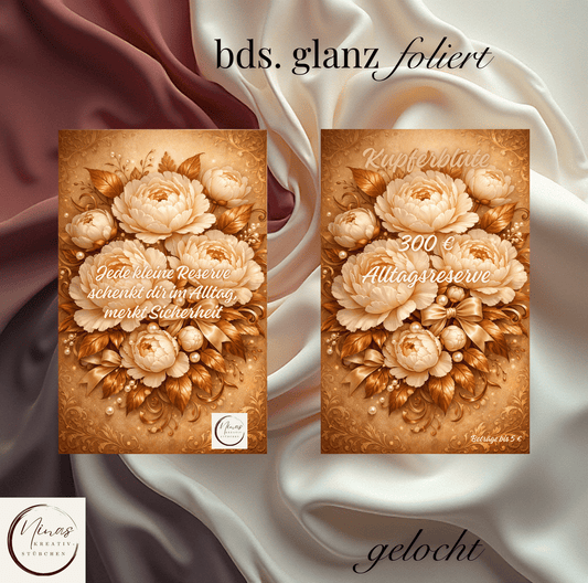 Kupferblüte – 300 € Alltagsreserve I A6 I Einheftchallenge I glanz foliert - Nina's Kreativstübchen