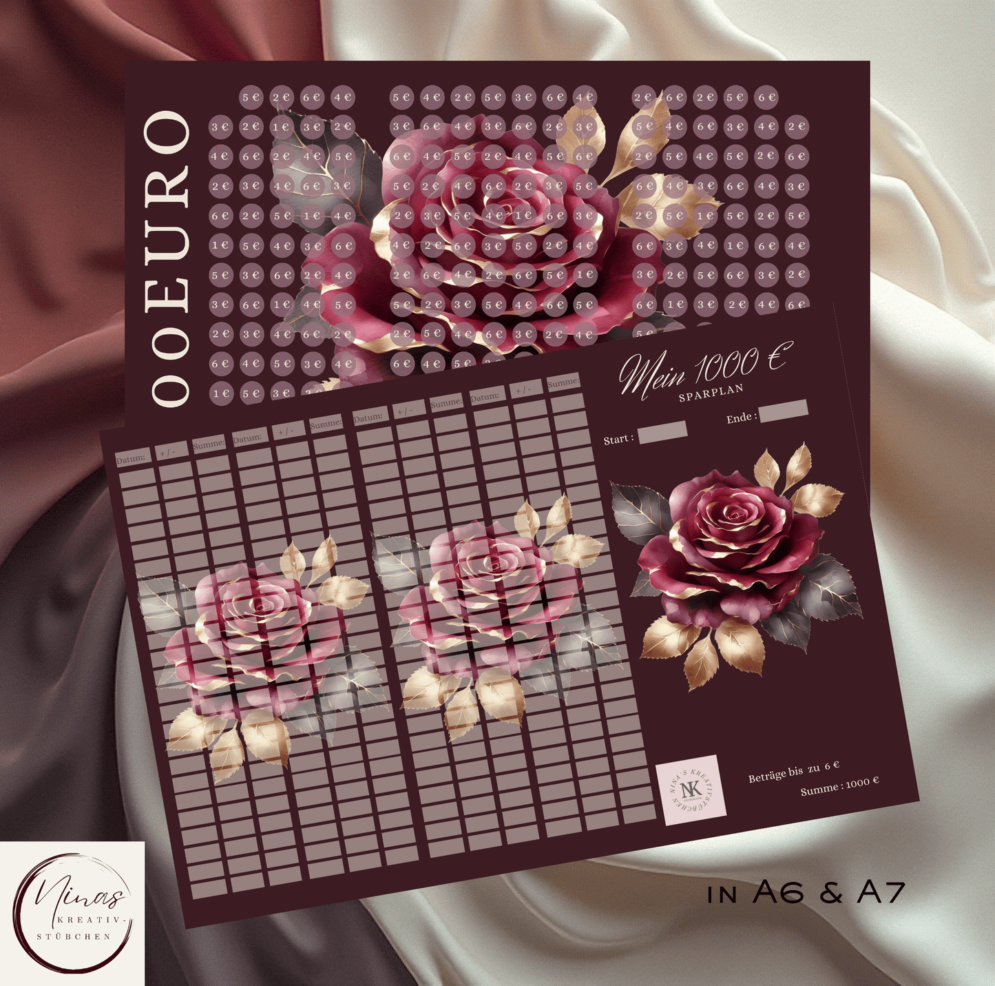 Mein 1000 € Sparplan I 1000 Euro I 1000 € I A6 I A7 I 3er Klappkarte - Nina's Kreativstübchen