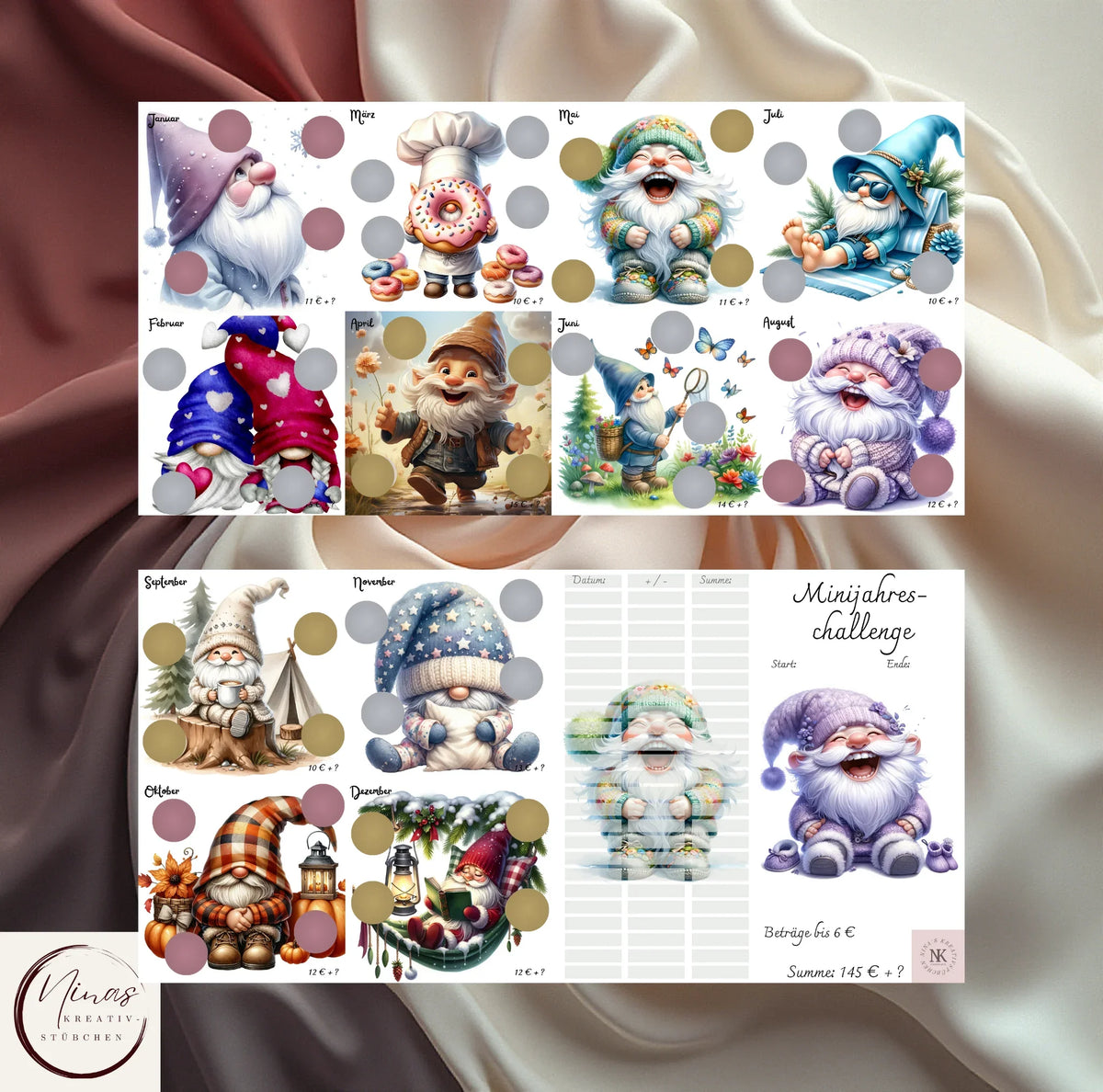 Minijahreschallenge Gnome: Sparen leicht gemacht mit A6 Klappkarten - Nina's Kreativstübchen