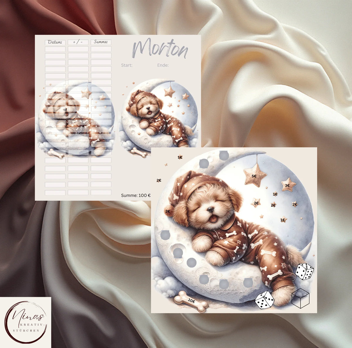 Morton Sparchallenge A6 Klappkarte von Nina's Kreativstübchen in Blau mit Umschlagmethode zum sparen und Budgeting