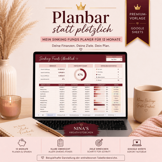 Planbar statt plötzlich – Mein Sinking Funds Planer für zwölf Monate | Premium | Google Sheets Vorlage - Nina's Kreativstübchen