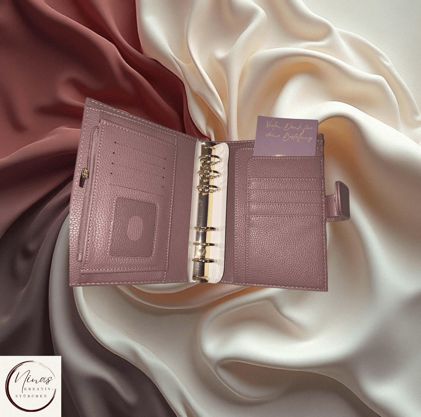 Premium Binder A6 aus Litschi Leder mit goldenen Ringen I Ausverkauf - Nina's Kreativstübchen