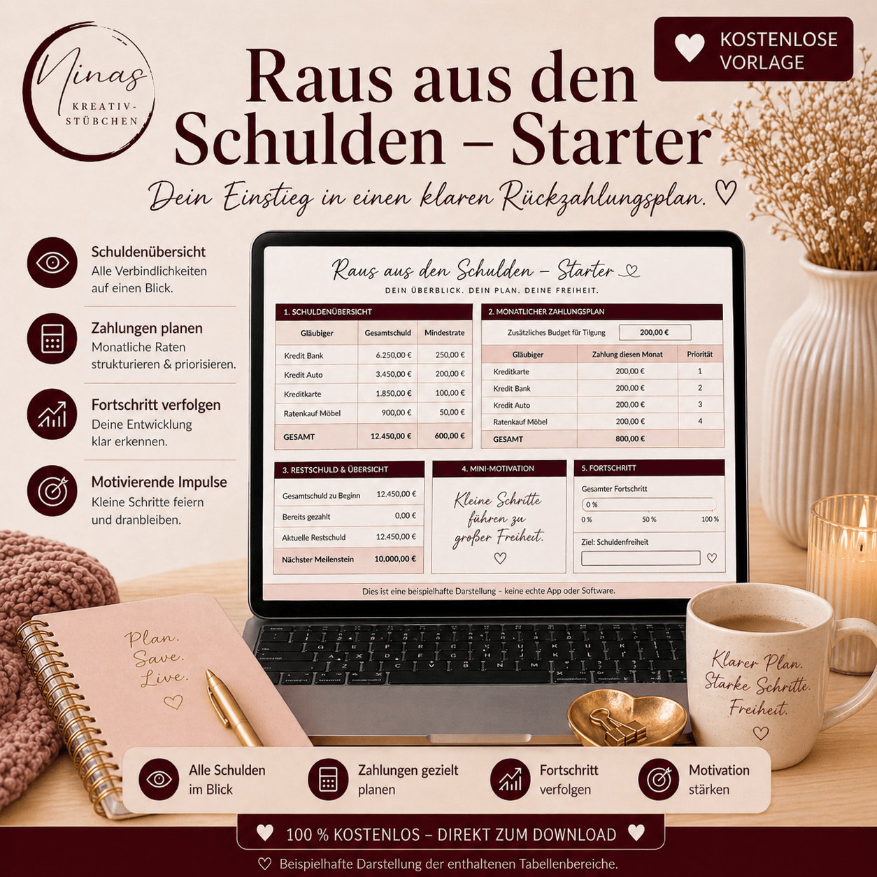 Raus aus den Schulden – Starter – Freebie | Kostenlose Schuldenübersicht für Google Sheets - Nina's Kreativstübchen