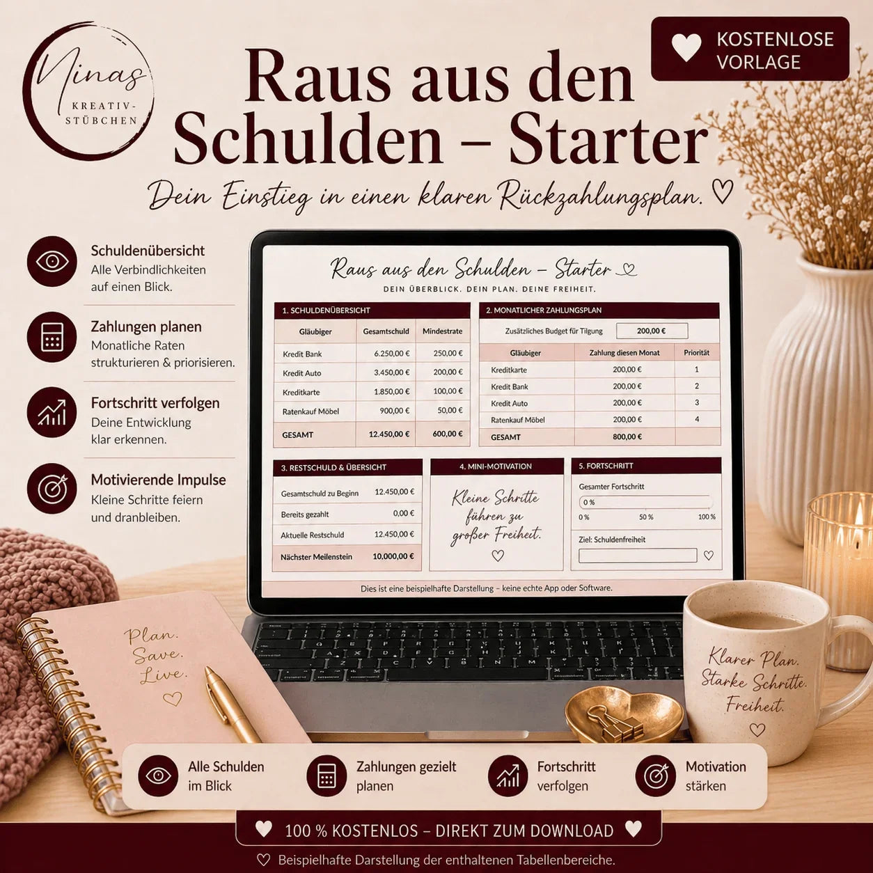 Raus aus den Schulden – Starter – Freebie | Kostenlose Schuldenübersicht für Google Sheets - Nina's Kreativstübchen