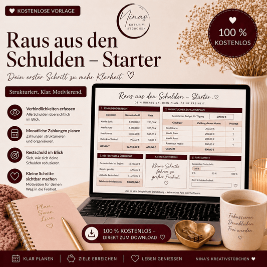 Raus aus den Schulden – Starter – Freebie | Kostenlose Schuldenübersicht für Google Sheets - Nina's Kreativstübchen