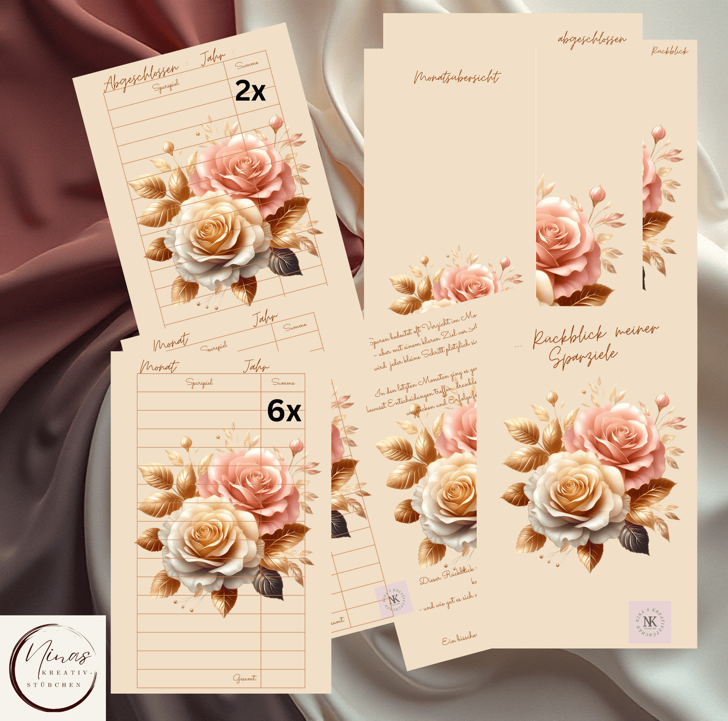 Rückblick meiner Sparziele I Set für 1 Jahr I A6 I Einheftset - Nina's Kreativstübchen