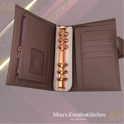 Premium Binder A6 aus Litschi Leder mit rosé goldenen Ringen I Ausverkauf