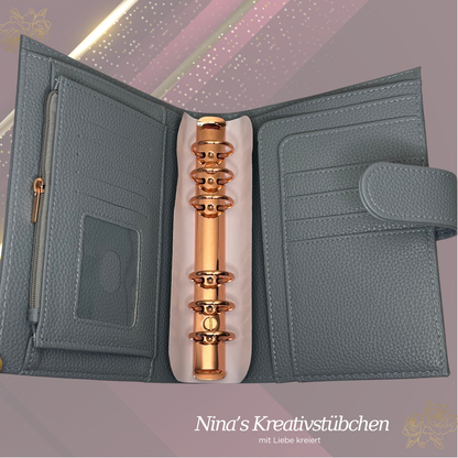 Premium Binder A6 aus Litschi Leder mit rosé goldenen Ringen I Ausverkauf