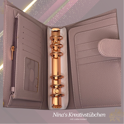 Premium Binder A6 aus Litschi Leder mit rosé goldenen Ringen I Ausverkauf