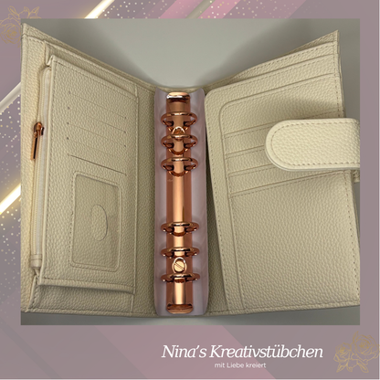 Premium Binder A6 aus Litschi Leder mit rosé goldenen Ringen I Ausverkauf