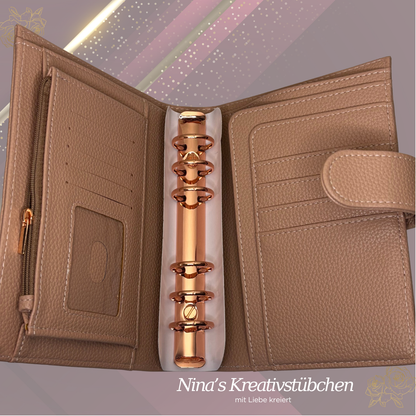 Premium Binder A6 aus Litschi Leder mit rosé goldenen Ringen I Ausverkauf