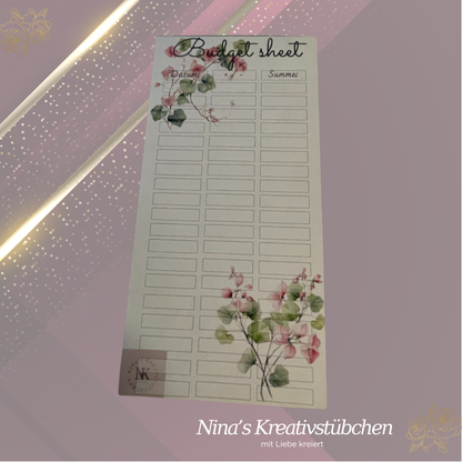 Budget sheet Block I A6 I Ausverkauf