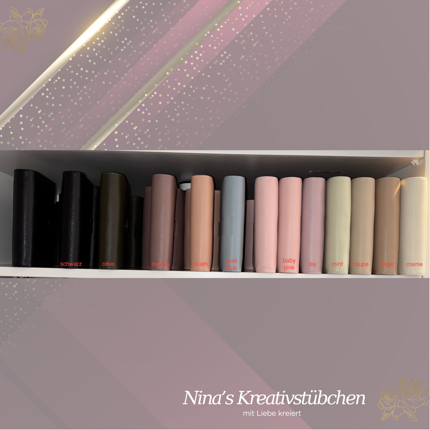 Premium Binder A6 aus Litschi Leder mit rosé goldenen Ringen I Ausverkauf