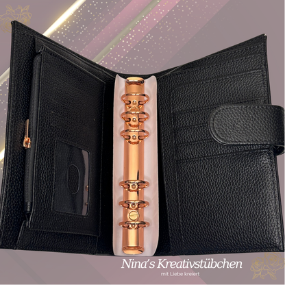 Premium Binder A6 aus Litschi Leder mit rosé goldenen Ringen I Ausverkauf