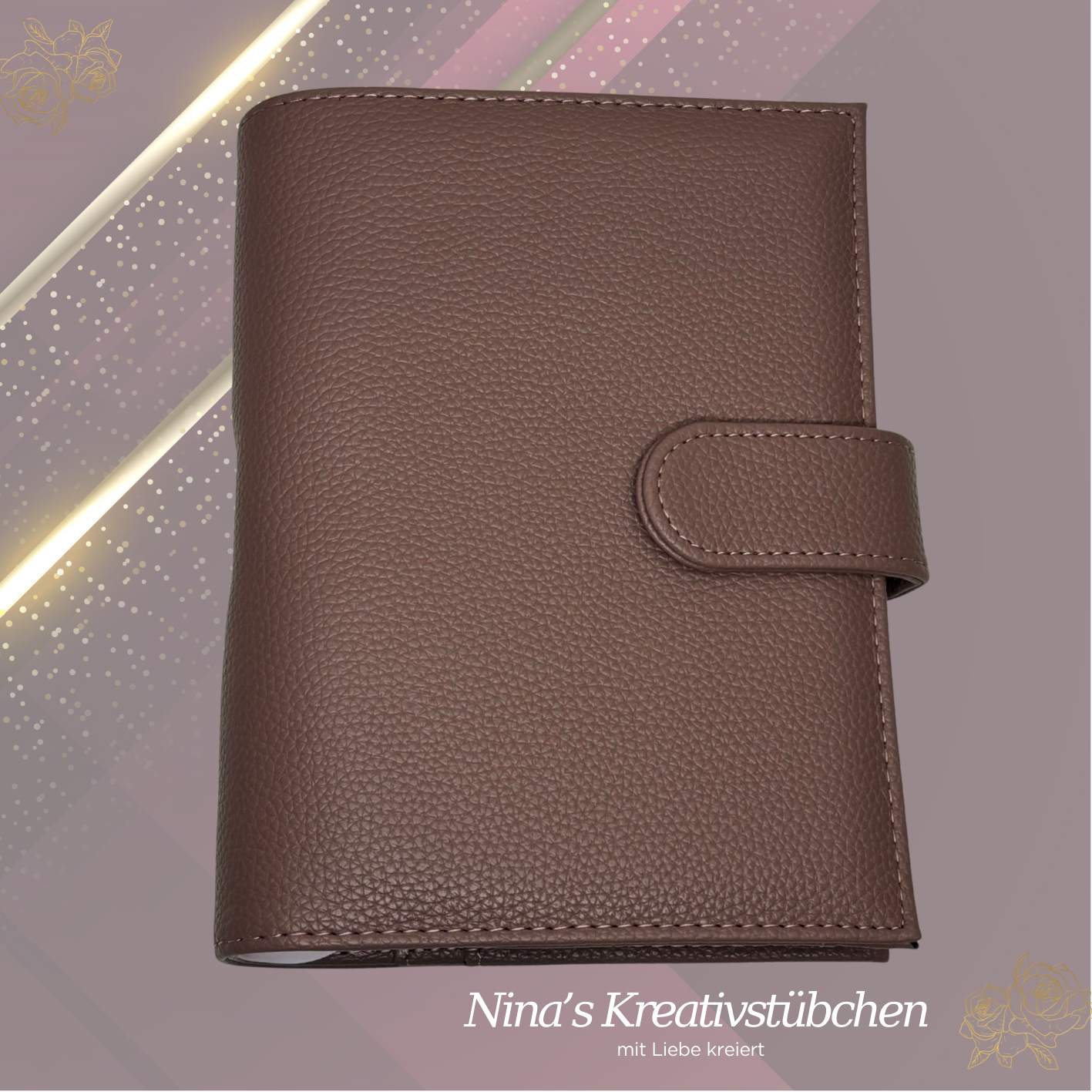 Premium Binder A6 aus Litschi Leder mit rosé goldenen Ringen I Ausverkauf