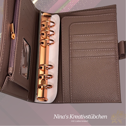 Premium Binder A6 aus Litschi Leder mit rosé goldenen Ringen I Ausverkauf