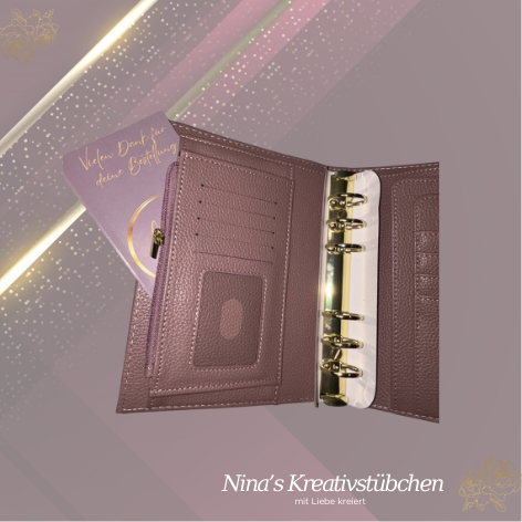 Premium Binder A6 aus Litschi Leder mit goldenen Ringen I Ausverkauf