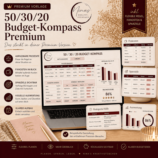 50/30/20 Budget - Kompass Premium – Verstehe, wohin dein Geld fließt - Nina's Kreativstübchen