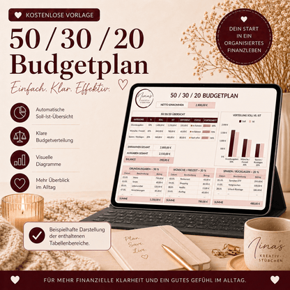 50/30/20 Budgetplan – Kostenlose Vorlage für mehr Überblick & finanzielle Klarheit - Nina's Kreativstübchen