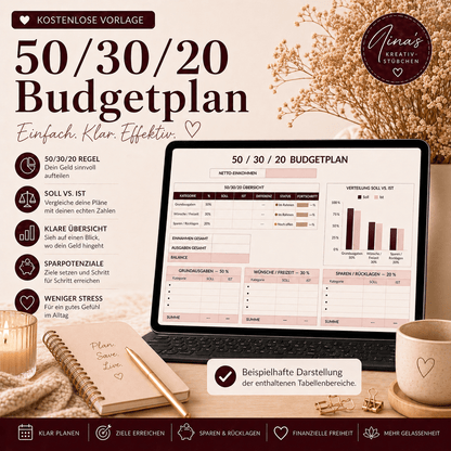 50/30/20 Budgetplan – Kostenlose Vorlage für mehr Überblick & finanzielle Klarheit - Nina's Kreativstübchen