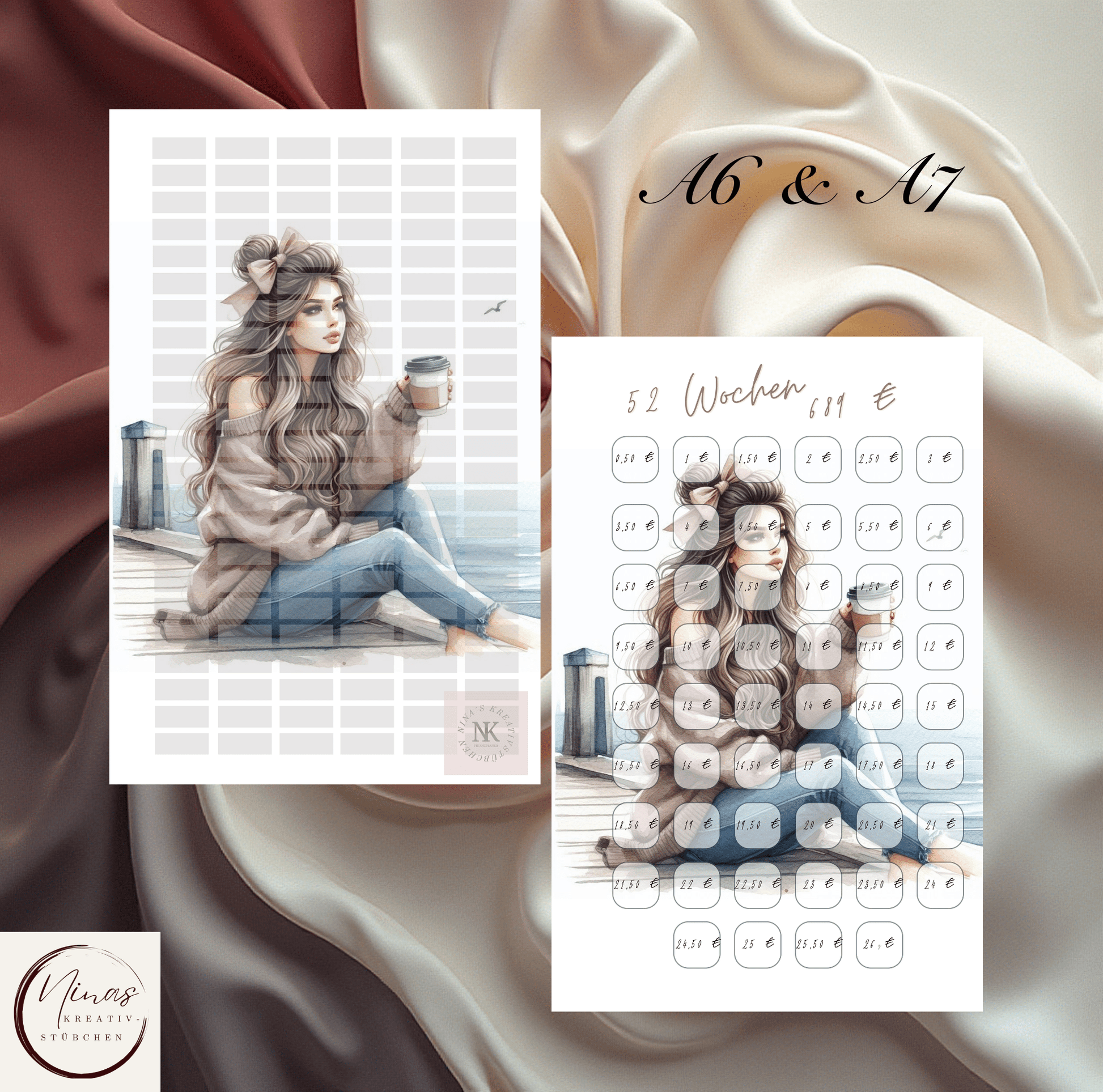 52 Wochen Challenge - 689 Euro I A6 I A7 I Einheftchallenge - Nina's Kreativstübchen