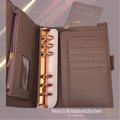 Premium Binder A6 aus Litschi Leder mit rosé goldenen Ringen I Ausverkauf