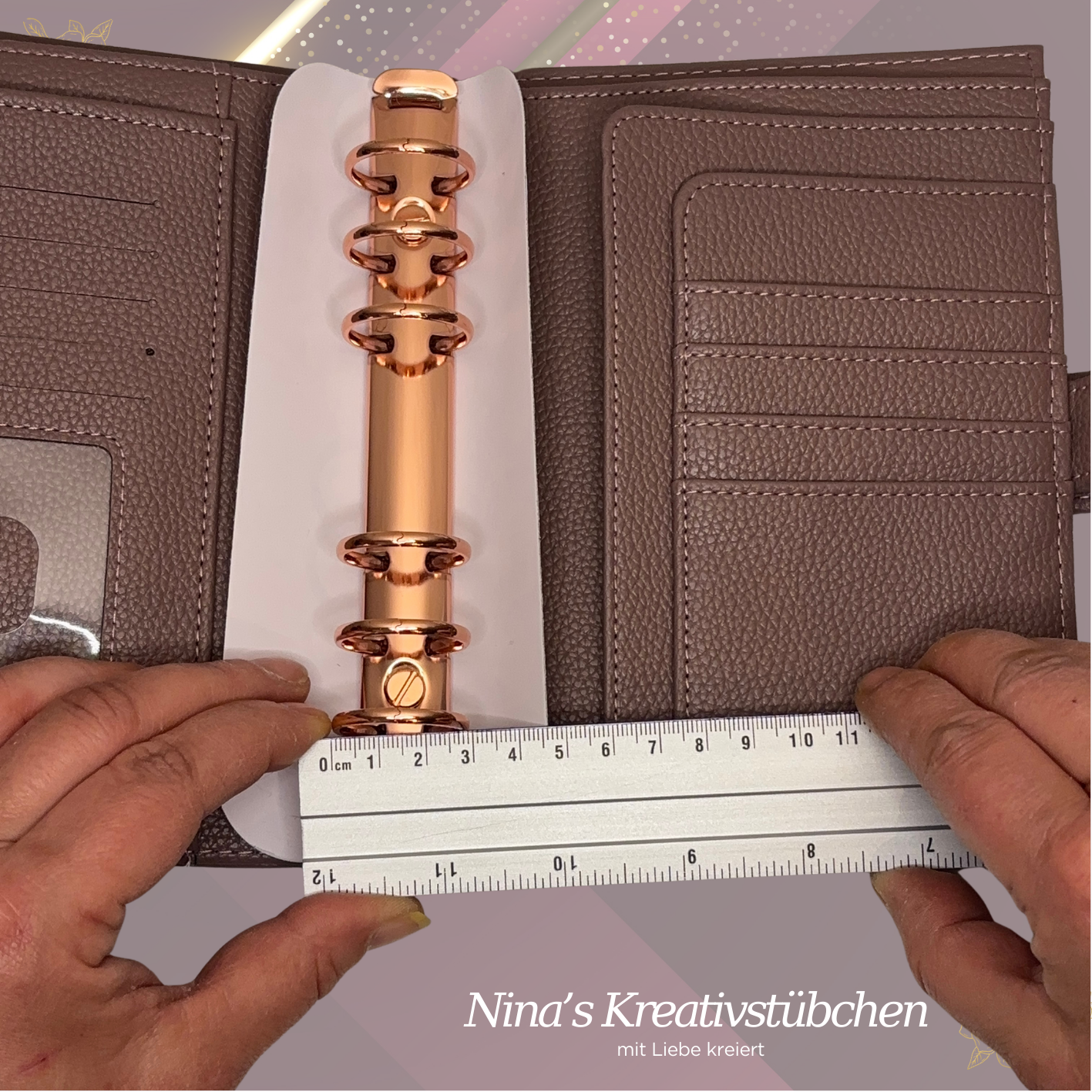 Premium Binder A6 aus Litschi Leder mit rosé goldenen Ringen I Ausverkauf