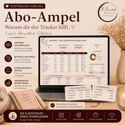 Abo - Ampel – finde deine laufenden Geldfresser auf einen Blick | Kostenlose Vorlage | Google - Sheets - Nina's Kreativstübchen
