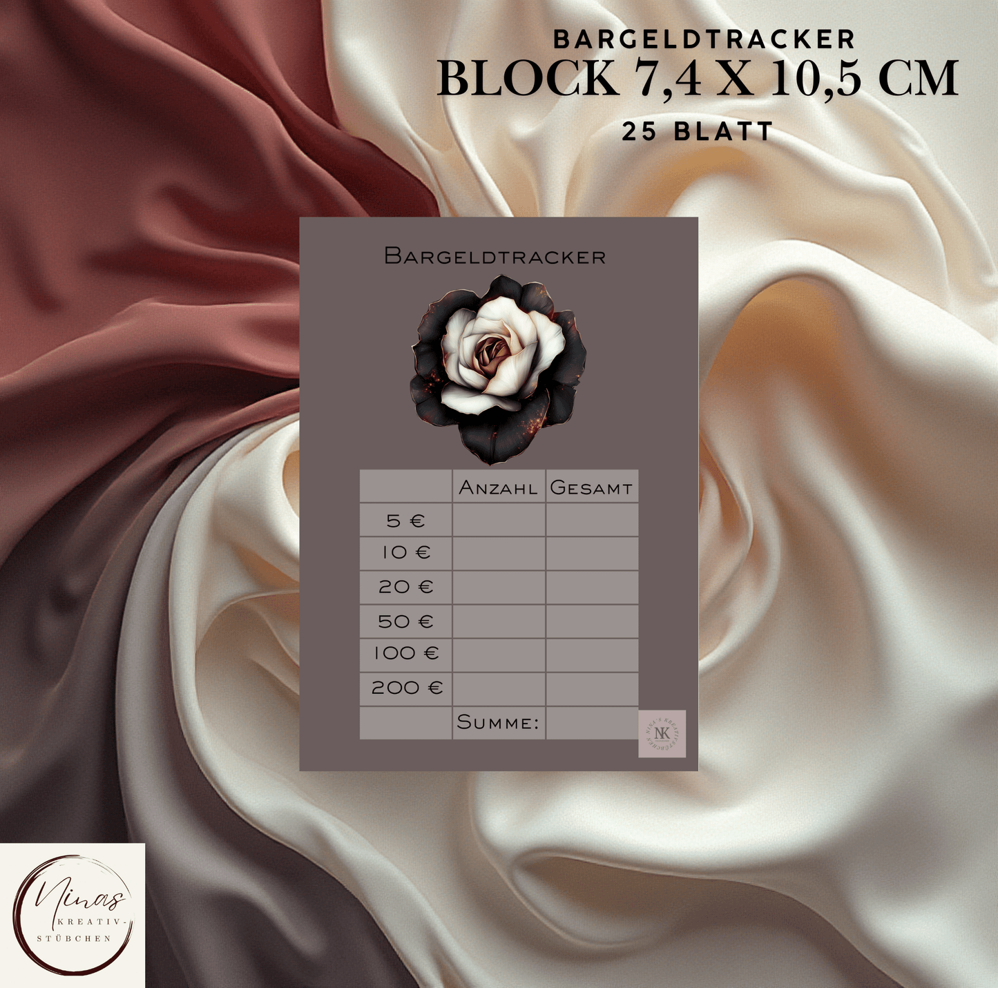 Bargeldtracker Block 7,4x 10,5 cm I 25 Blatt I A6 I A7 - Nina's Kreativstübchen