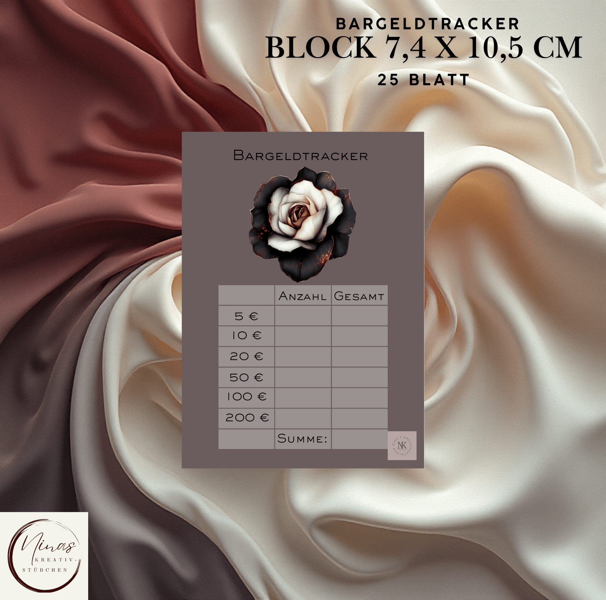 Bargeldtracker Block 7,4x 10,5 cm I 25 Blatt I A6 I A7 - Nina's Kreativstübchen