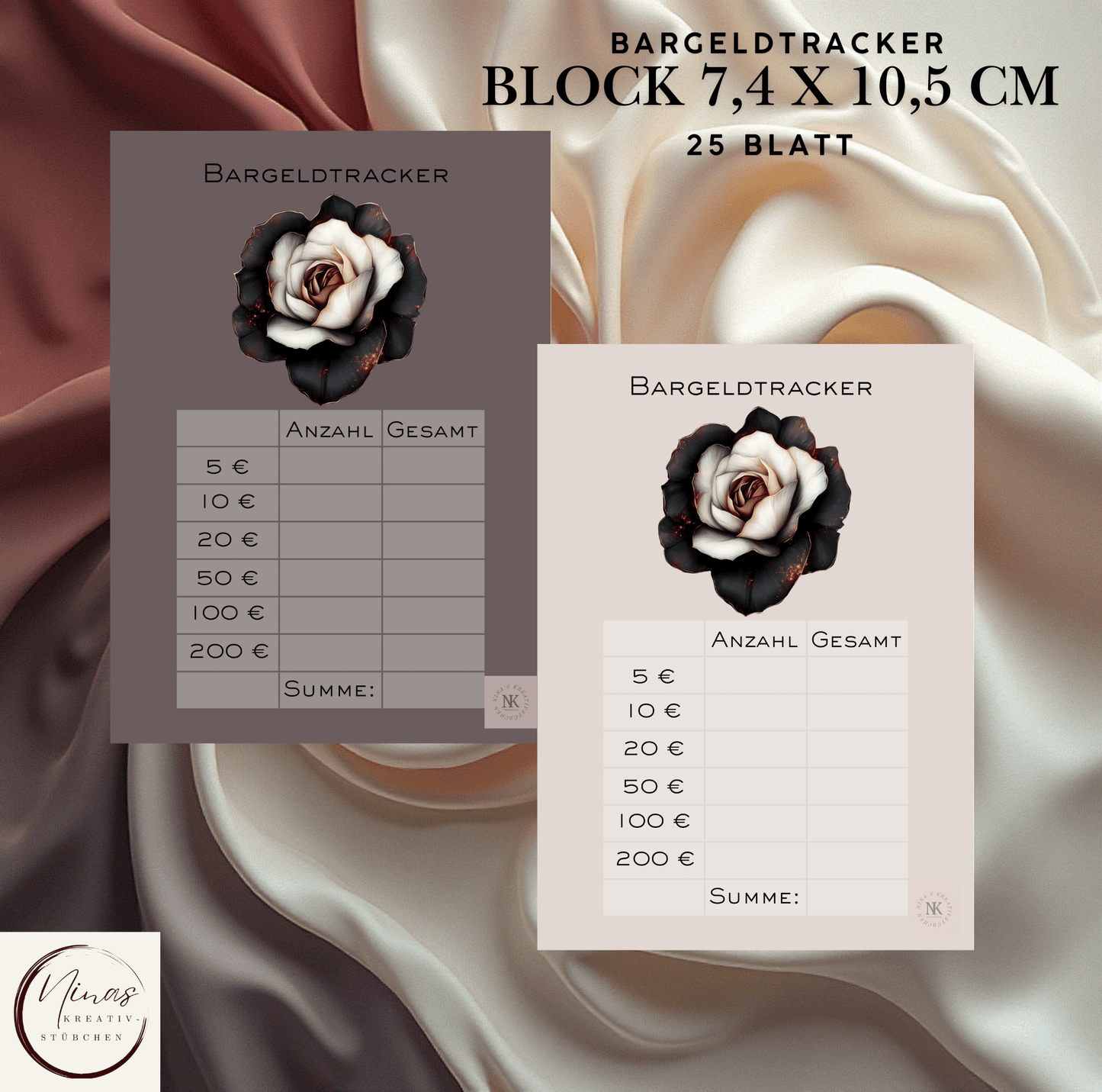 Bargeldtracker Block 7,4x 10,5 cm I 25 Blatt I A6 I A7 - Nina's Kreativstübchen