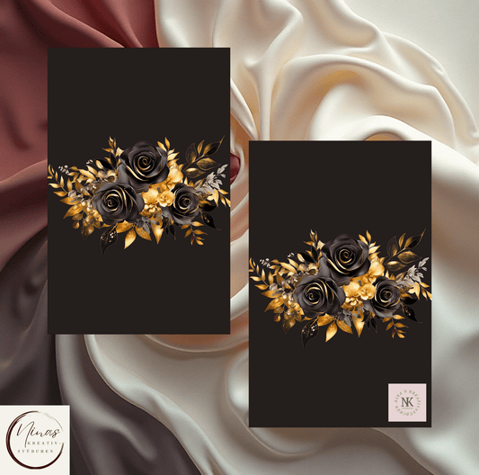 Deckblatt "schwarz - goldene Rosen" I A6 - Nina's Kreativstübchen
