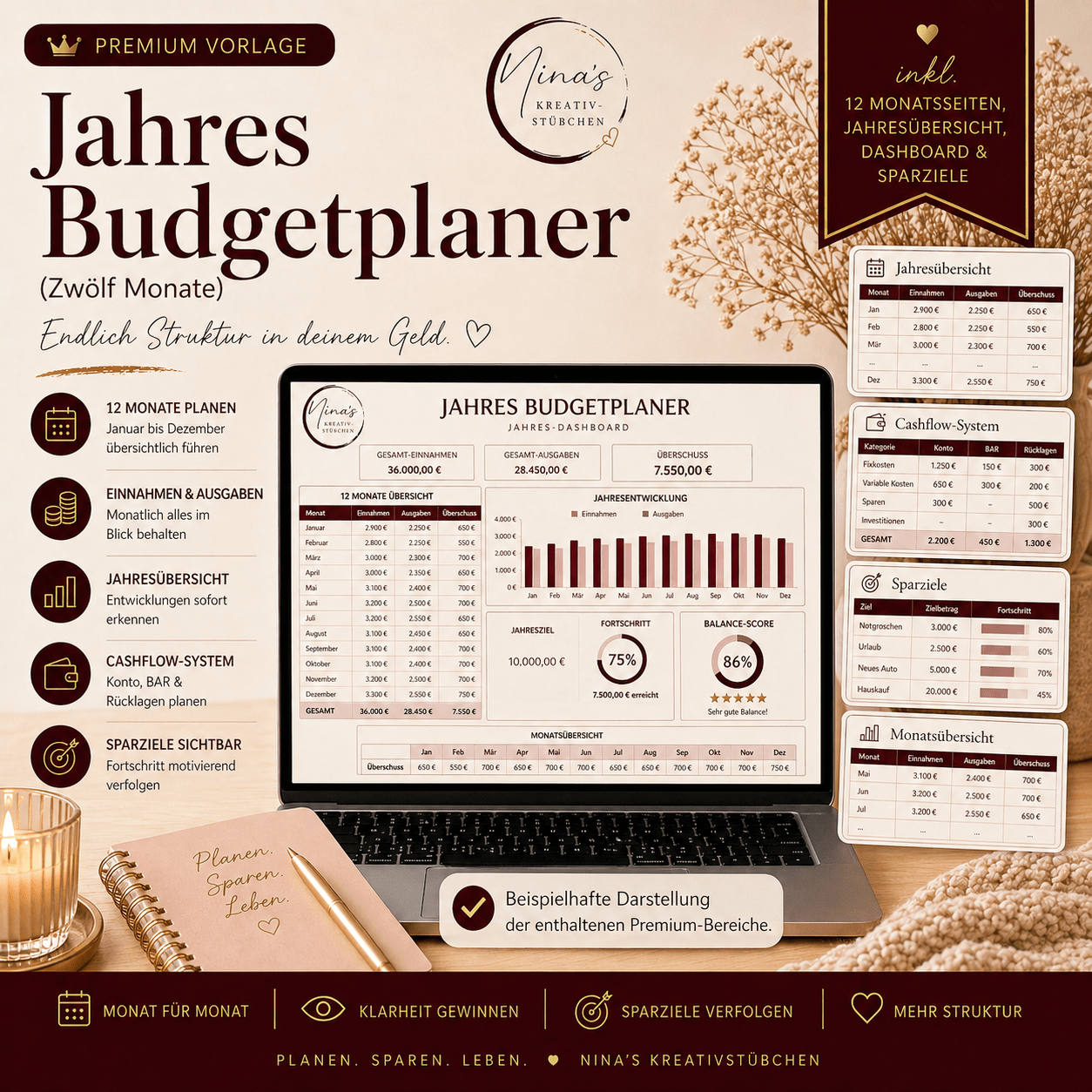 Jahres - Budgetplaner (12 Monate) – endlich Struktur in deinem Geld - Nina's Kreativstübchen