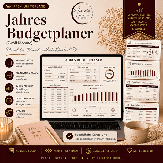 Jahres - Budgetplaner (12 Monate) – endlich Struktur in deinem Geld - Nina's Kreativstübchen