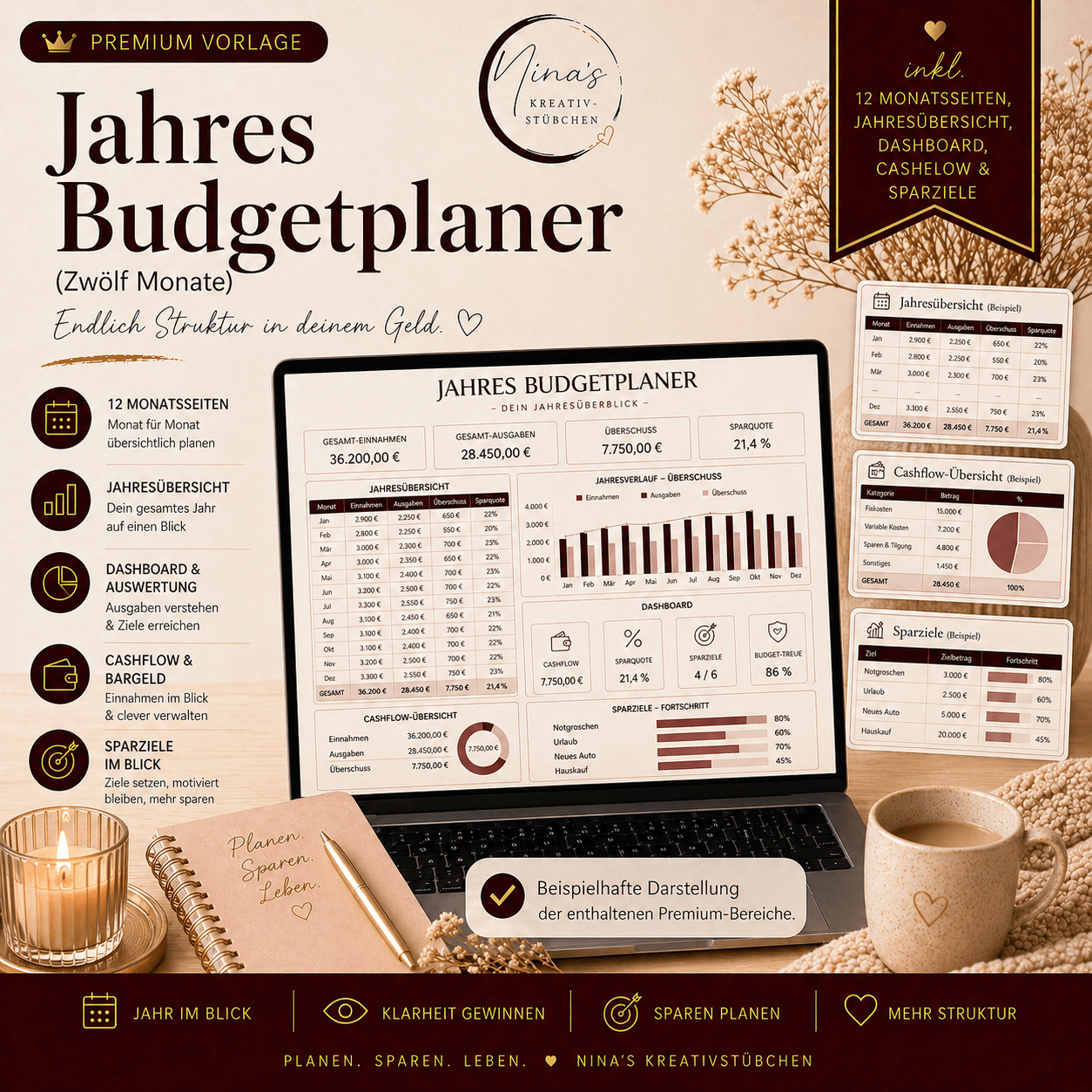 Jahres - Budgetplaner (12 Monate) – endlich Struktur in deinem Geld - Nina's Kreativstübchen
