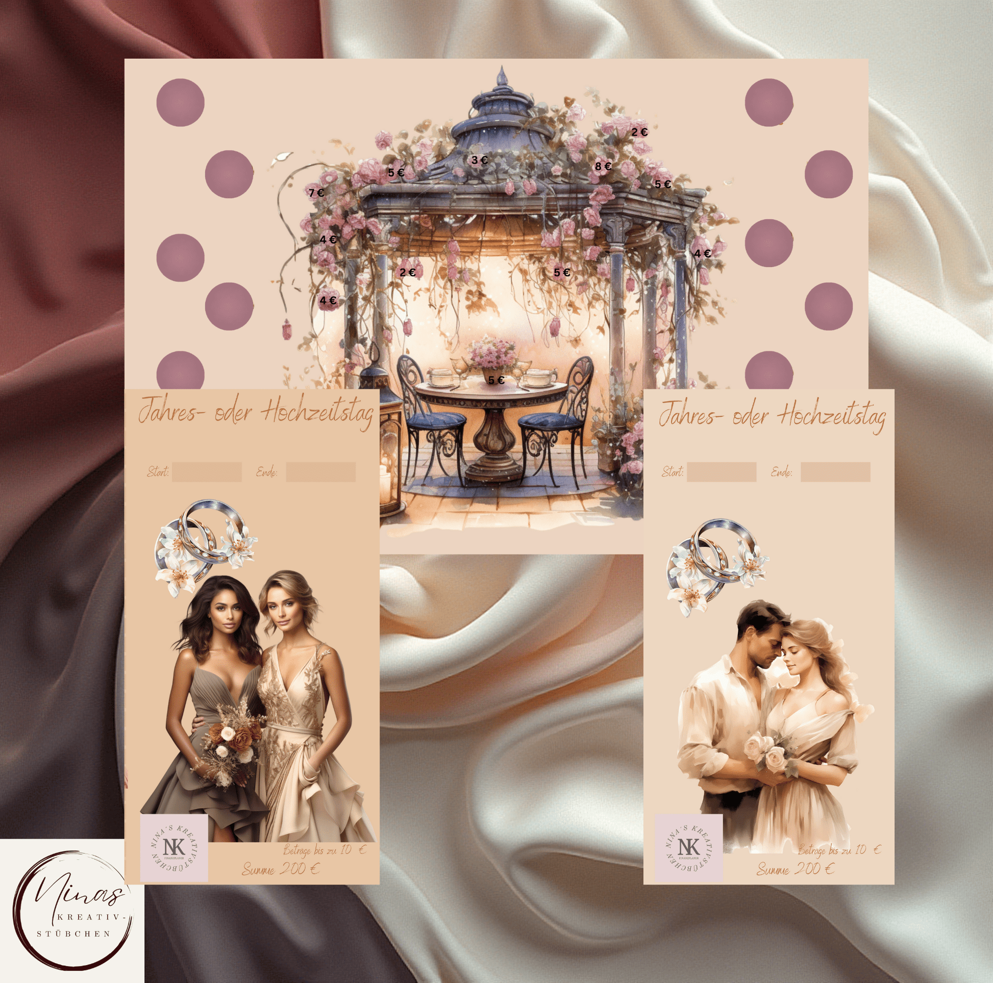 Jahres - oder Hochzeitstag I A6 I 3er Klappkarte - Nina's Kreativstübchen