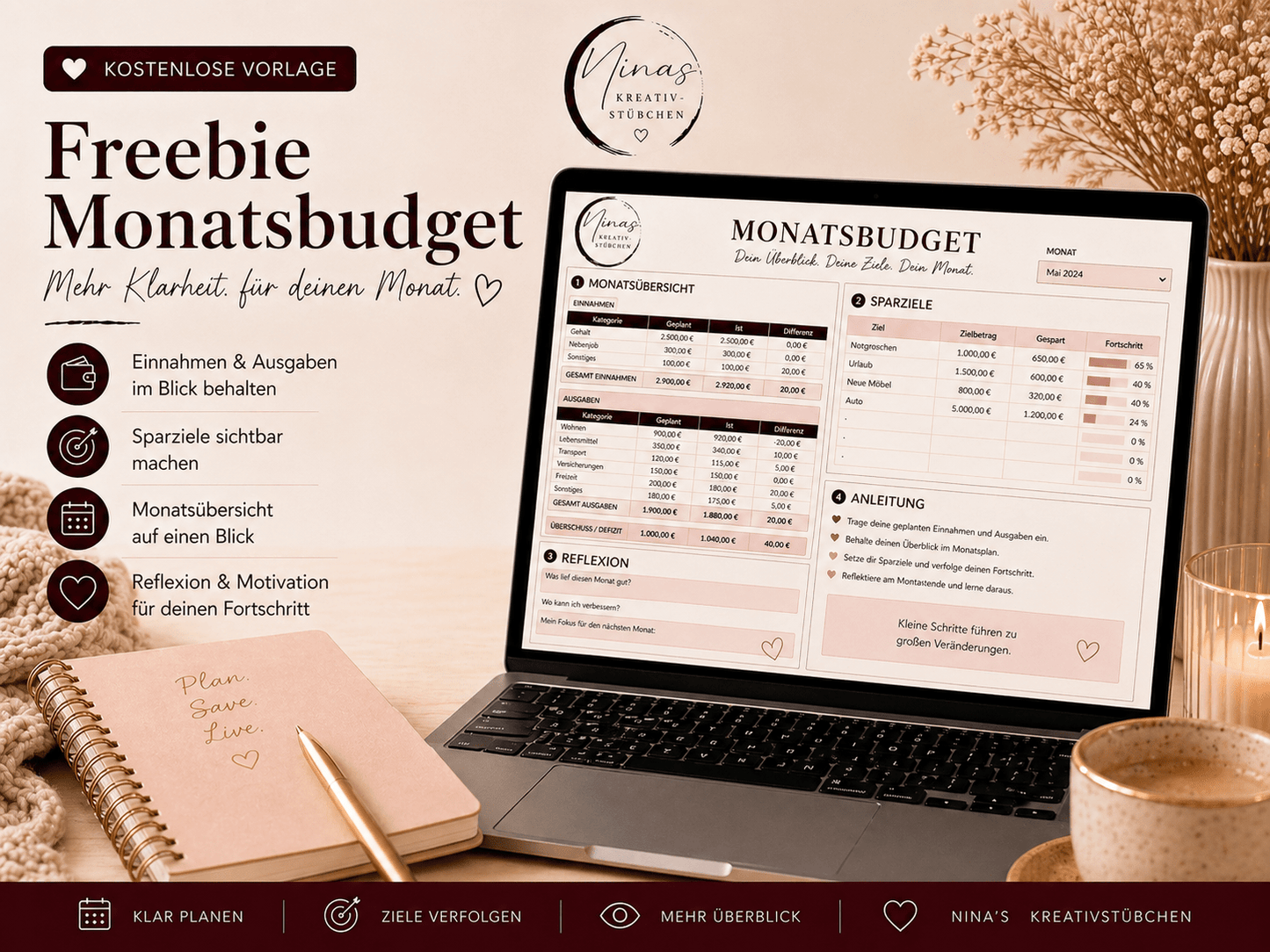 Kostenlose Einnahmen & Ausgaben Übersicht - endlich Klarheit über dein Geld - digitaler Download - Nina's Kreativstübchen