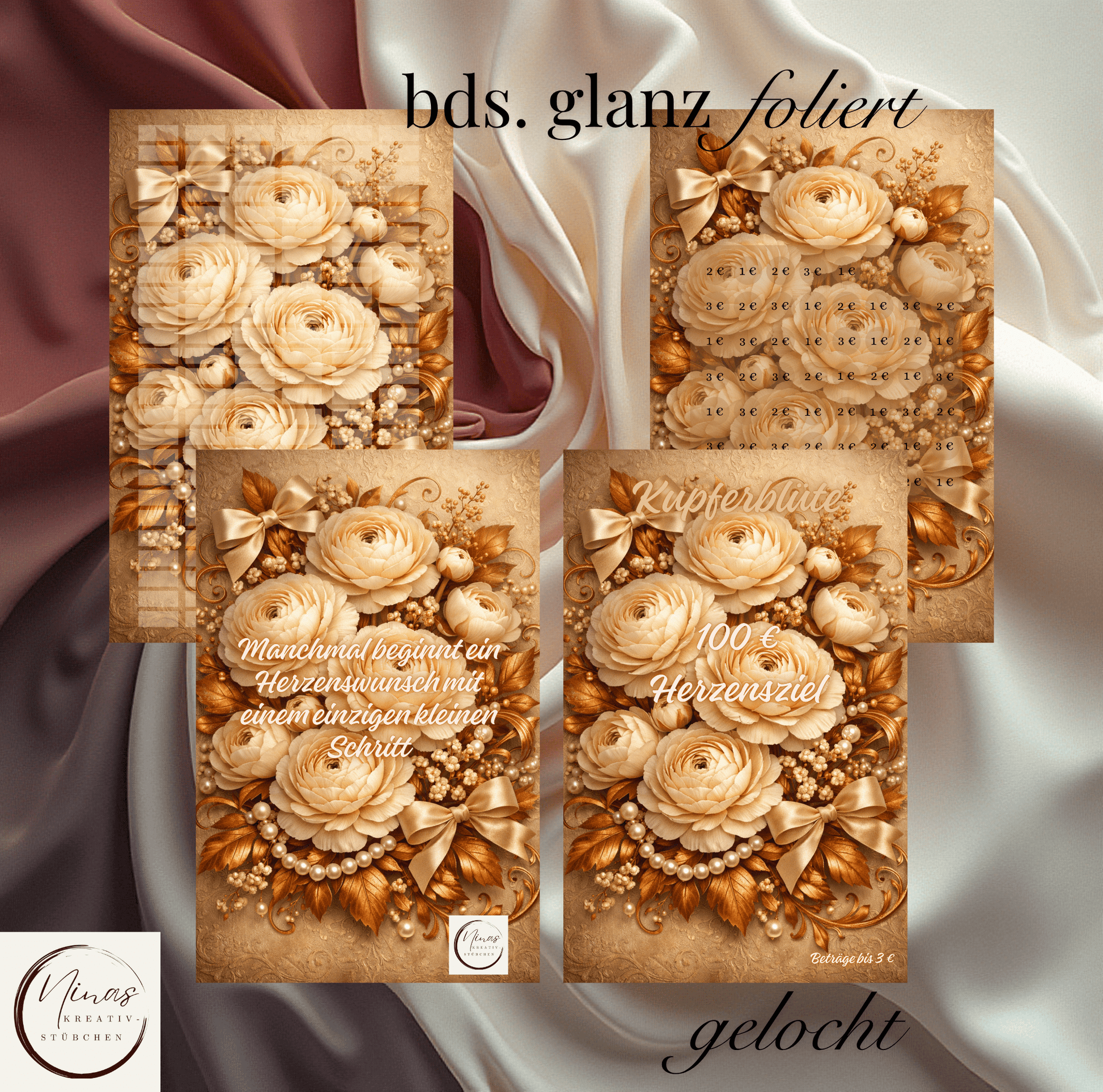 Kupferblüte – 100 € Herzensziel I A6 I Einheftchallenge I glanz foliert - Nina's Kreativstübchen