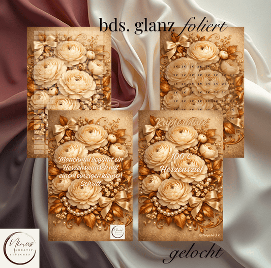 Kupferblüte – 100 € Herzensziel I A6 I Einheftchallenge I glanz foliert - Nina's Kreativstübchen