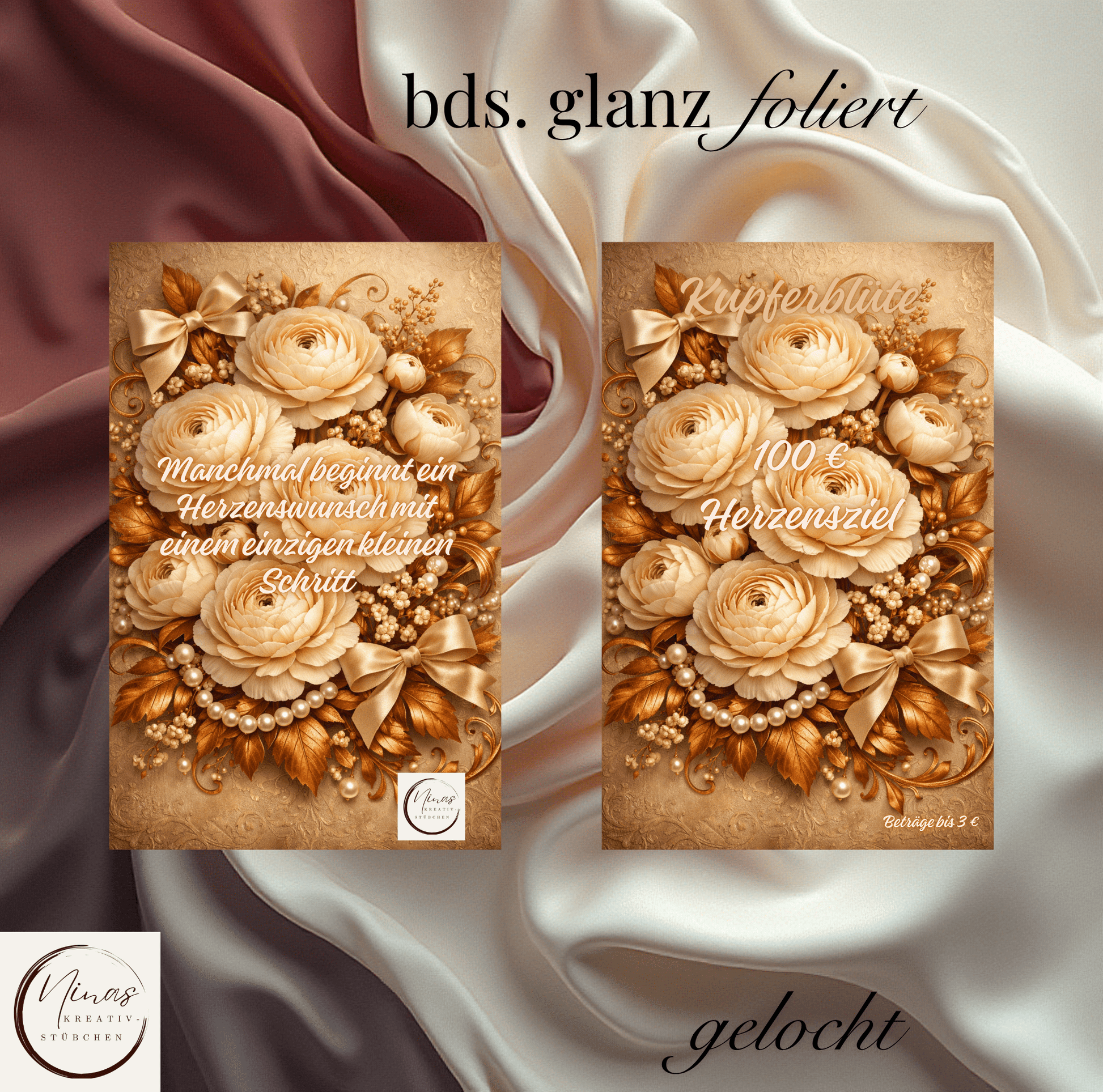 Kupferblüte – 100 € Herzensziel I A6 I Einheftchallenge I glanz foliert - Nina's Kreativstübchen