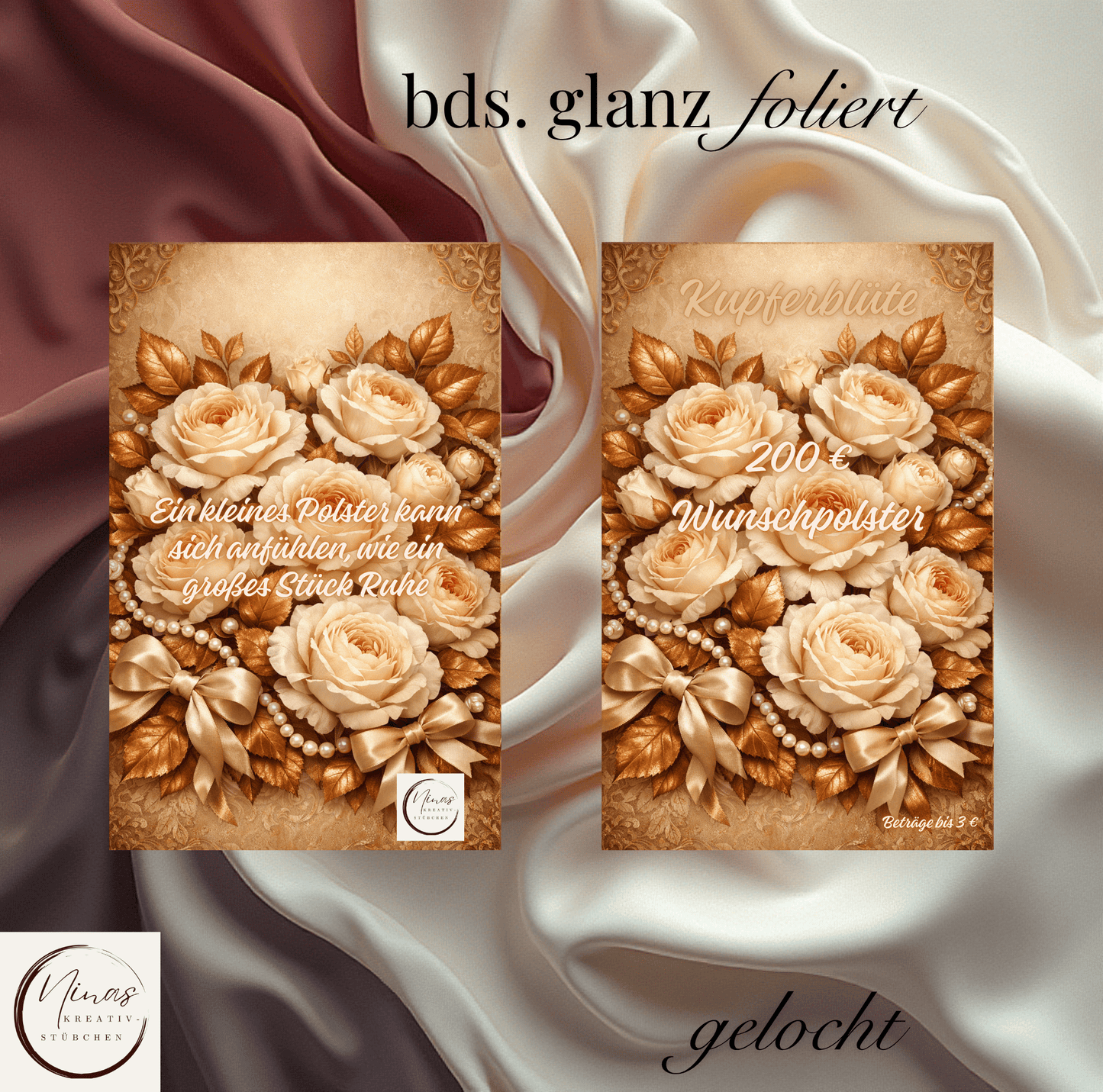 Kupferblüte – 200 € Wunschpolster I A6 I Einheftchallenge I glanz foliert - Nina's Kreativstübchen