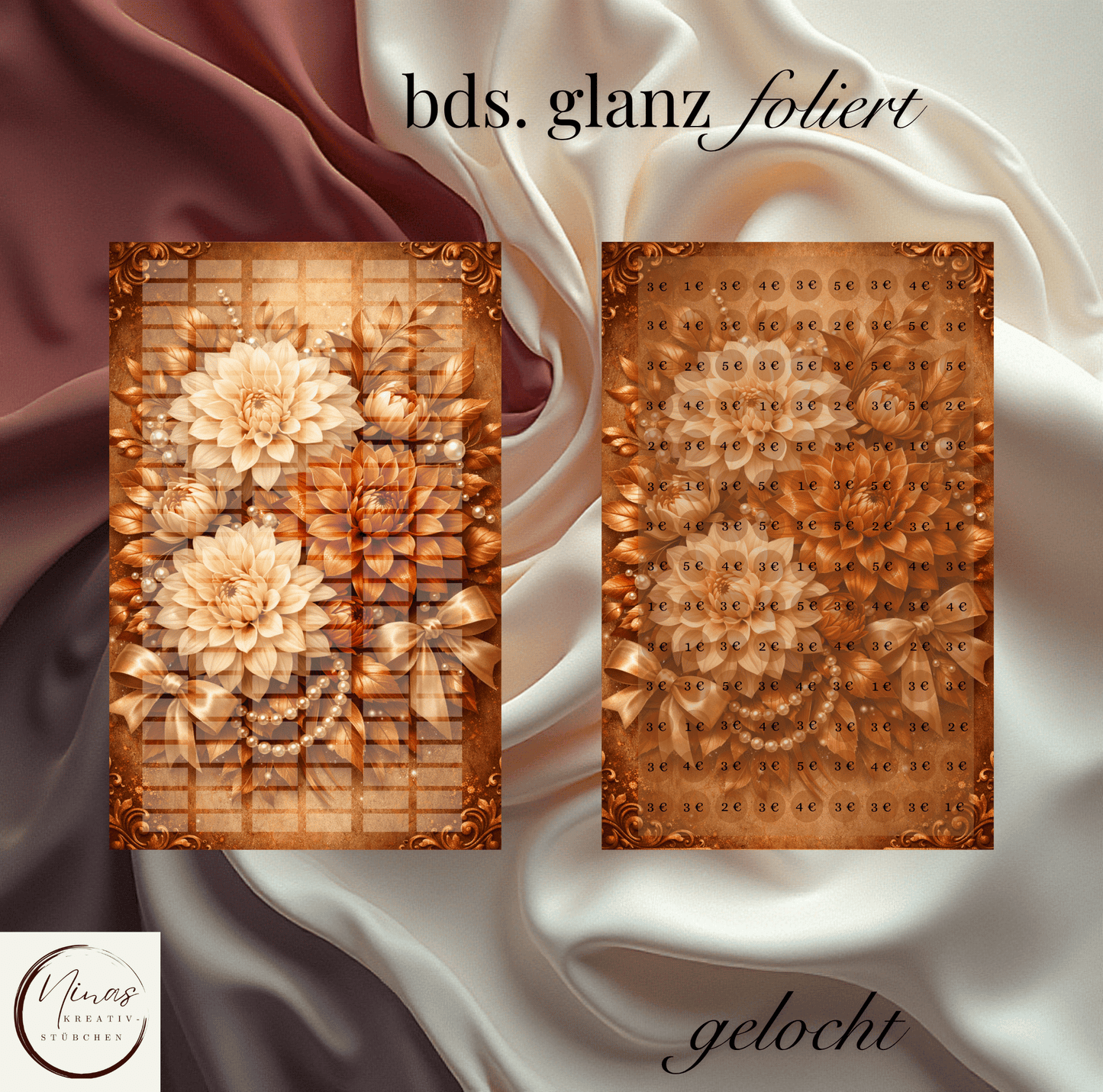 Kupferblüte – 400 € Lieblingspuffer I A6 I Einheftchallenge I glanz foliert - Nina's Kreativstübchen