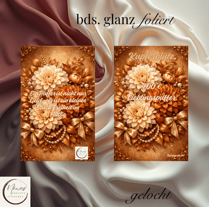 Kupferblüte – 400 € Lieblingspuffer I A6 I Einheftchallenge I glanz foliert - Nina's Kreativstübchen