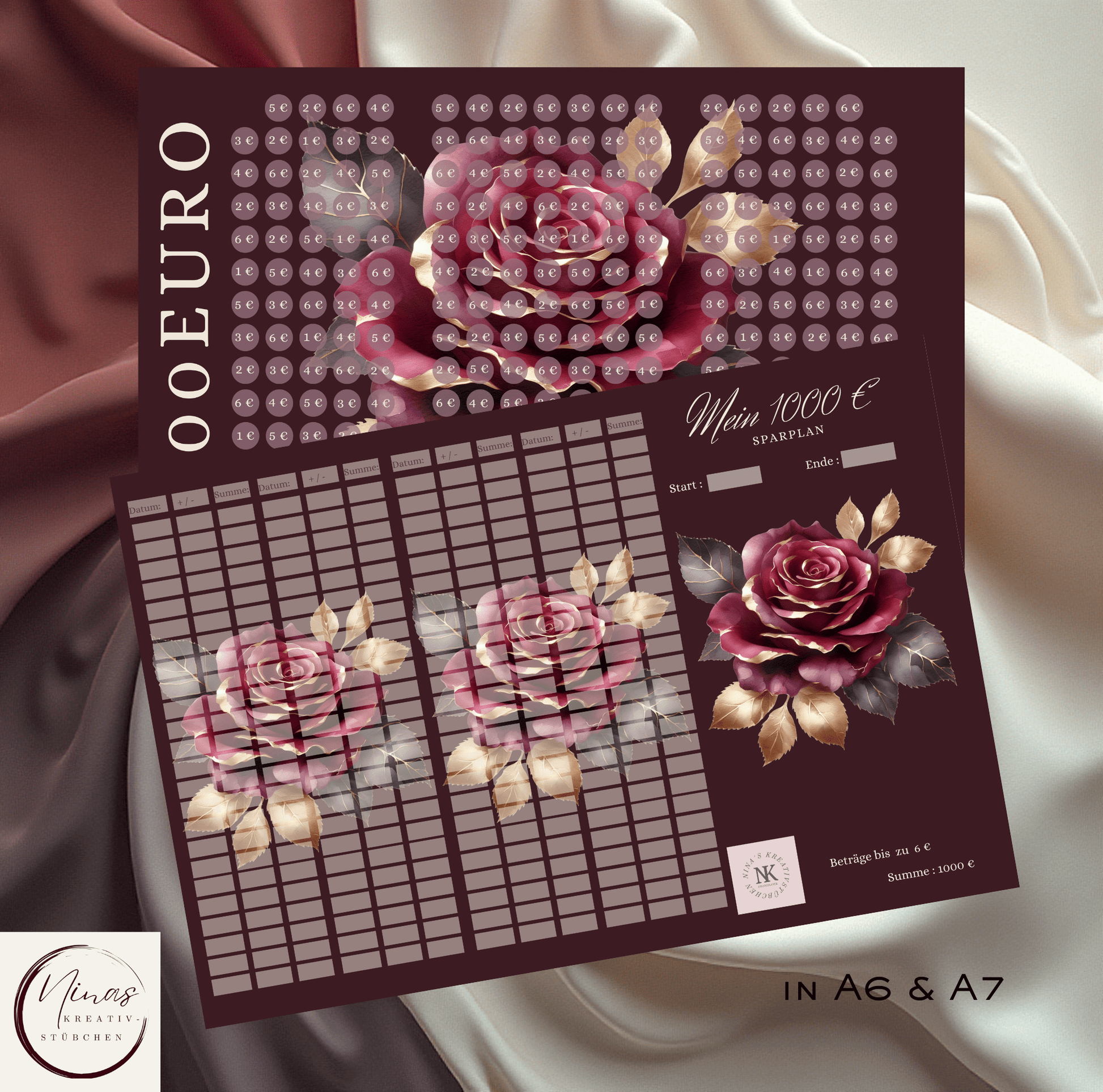 Mein 1000 € Sparplan I 1000 Euro I 1000 € I A6 I A7 I 3er Klappkarte - Nina's Kreativstübchen