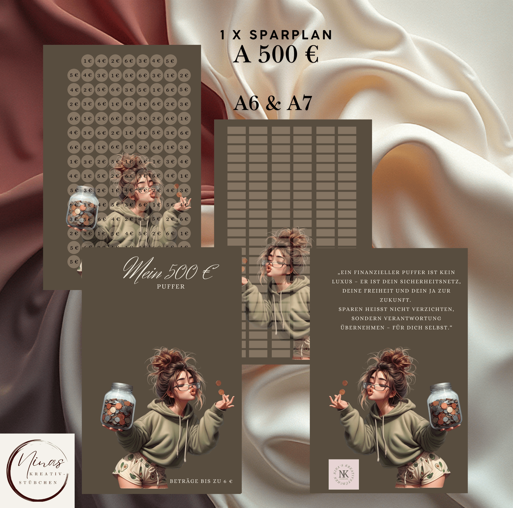 Mein 500 Euro Puffer I 500 € I 500 Euro I A6 I A7 I Bundle I Set I Einheftchallenge - Nina's Kreativstübchen