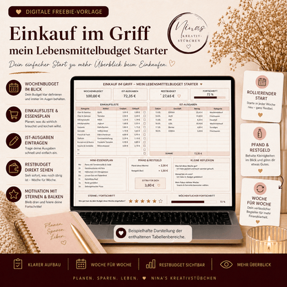 Mein Einkauf im Griff – Lebensmittelbudget Starter | Kostenlose Vorlage | Google - Sheets - Nina's Kreativstübchen